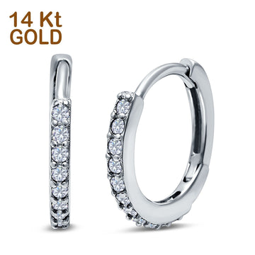 14K White Gold Half Eternity Hoop Earrings Round Simulated Cubic Zirconia (16mm)